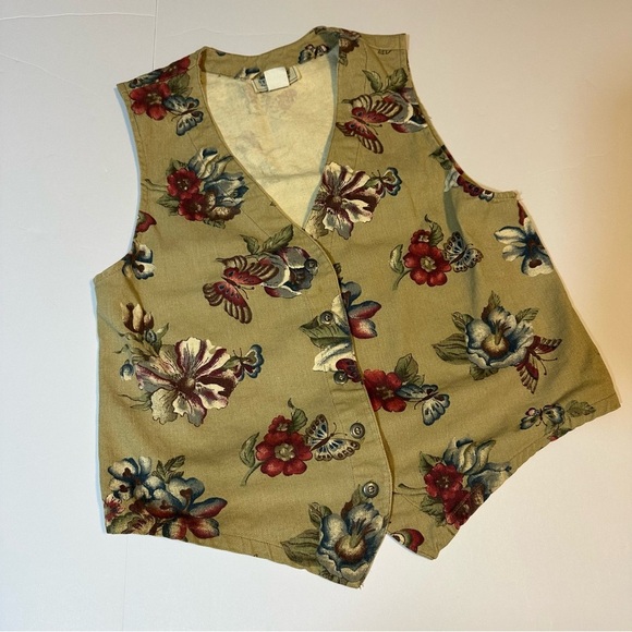 Vintage 90s Stampede Vest Floral Butterfly print - Picture 1 of 6